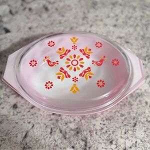Vintage Pink Floral Pyrex Glass Dish